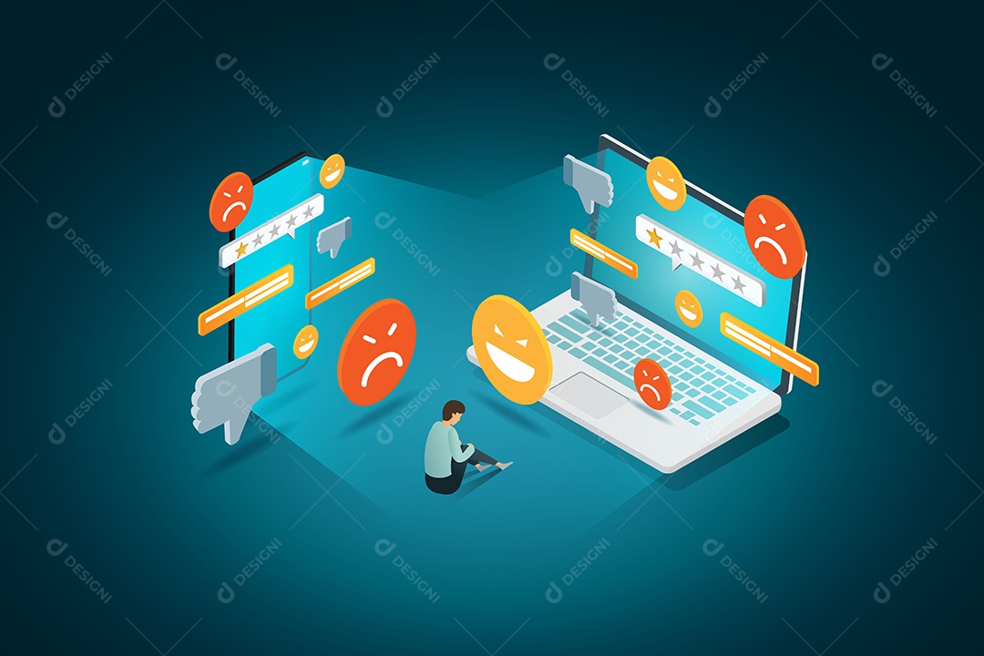 Adolescente Em Depressão Estresse Mental de Mensagens Em Redes Sociais o Conceito de Bullying Online Em Smartphones e Laptop Vetor EPS