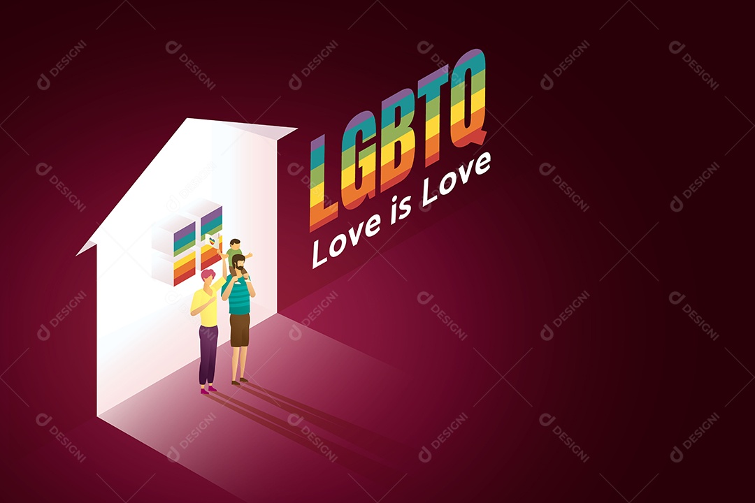 Pais Gays Ficam Em Frente a Uma Casa Brilhante Vetor EPS