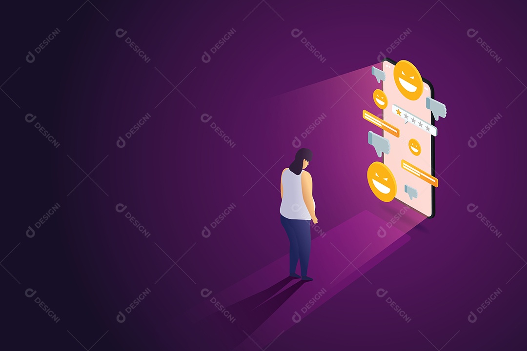 Menina Deprimida Estresse Mental Proveniente de Mensagens Em Redes Sociai Vetor EPS