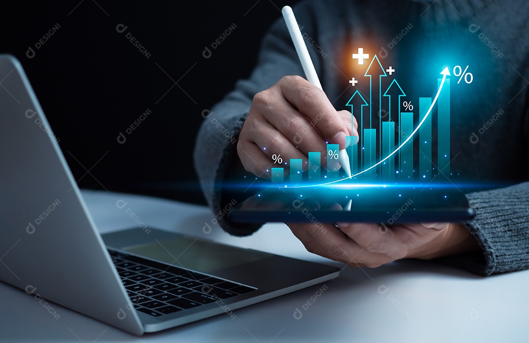 Mercado de ações, crescimento empresarial, progresso ou conceito de sucesso.
