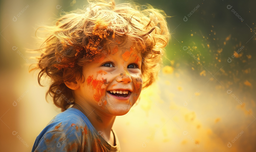 Crianças felizes sorrindo brincando com arte e cobertas de tinta em campanha cultural do Dia das Crianças