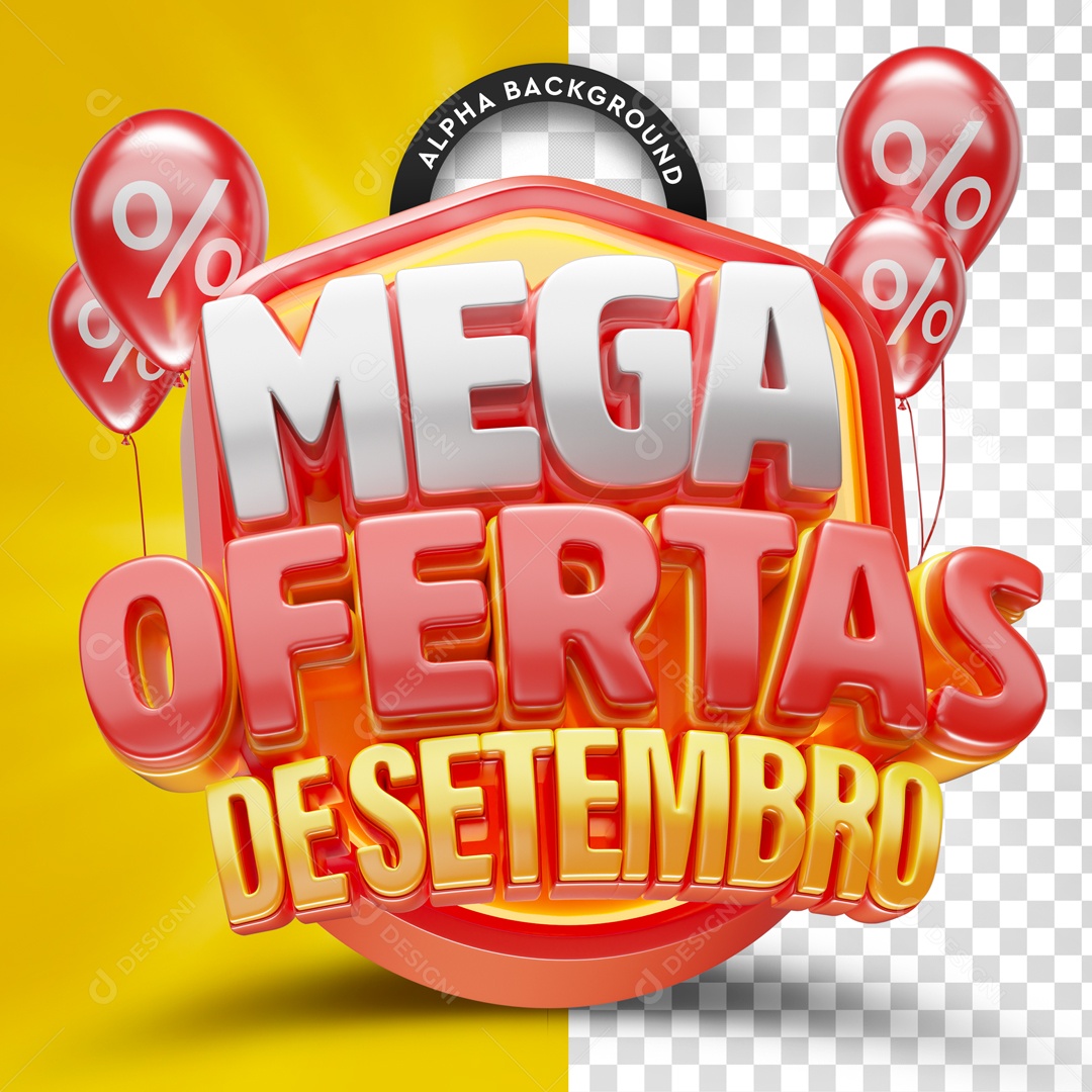 Selo 3D Mega Ofertas De Setembro Para Composição PSD