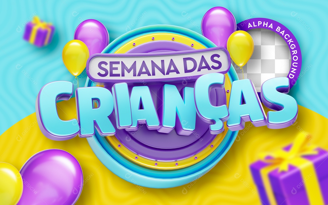 Semana Das Crianças Selo 3D Para Composição PSD
