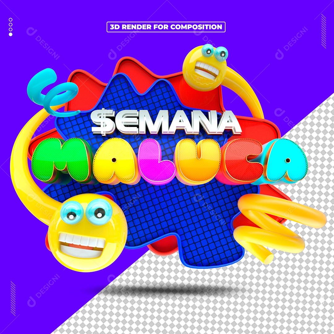 Semana Maluca Selo 3D para Composição PSD