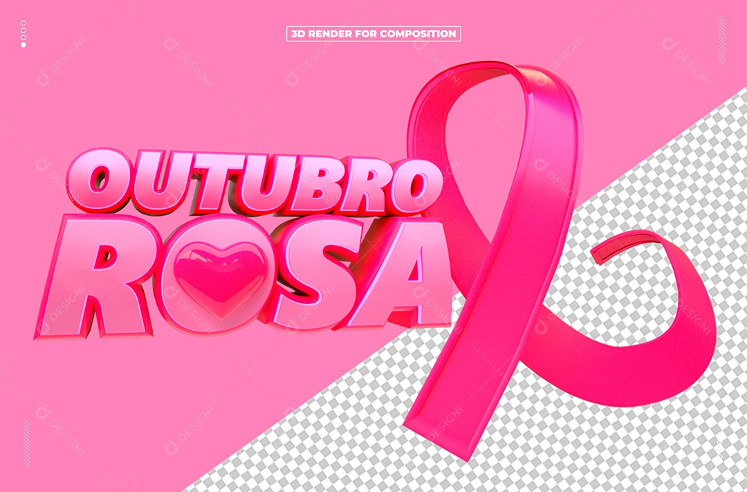 Outubro Rosa Selo 3D para Composição PSD