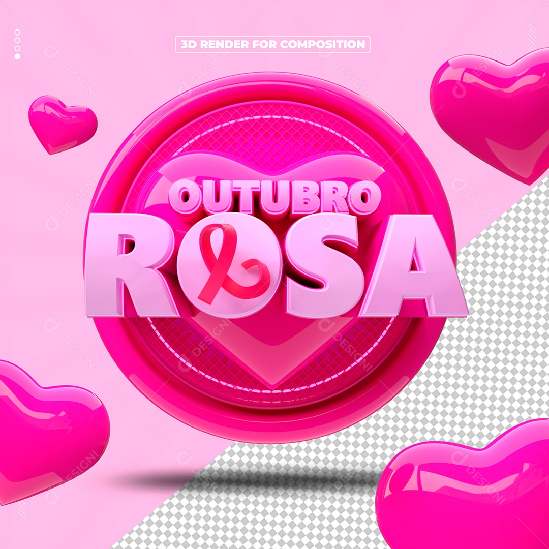 Outubro Rosa Selo 3D para Composição PSD