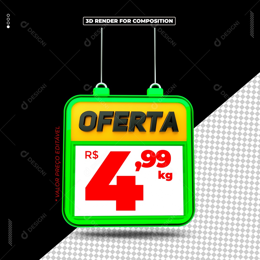 Ofertas 4,99 Selo 3D Preto e Verde para Composição PSD