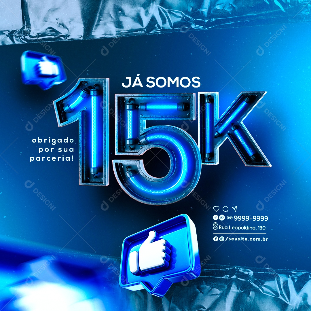 Já Somos 15K de Seguidores Obrigado por sua Parceria Social Media PSD Editável