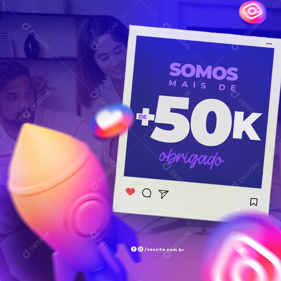 Seguidores Somos Mais de 50k Obrigado Social Media PSD Editável