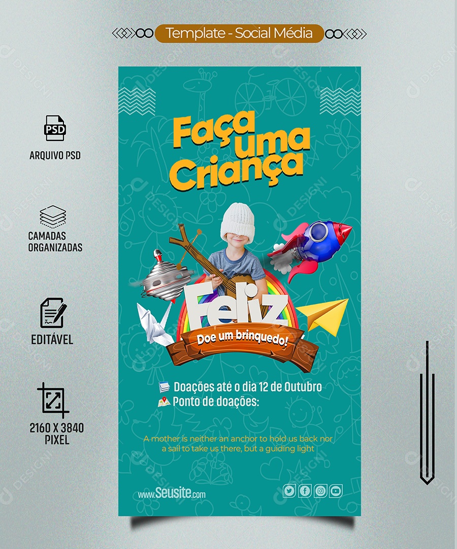 Social Media Story Faça Uma Criança Feliz Dia Das Crianças PSD Editável