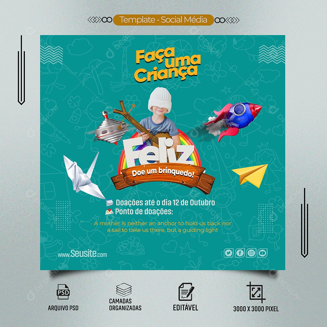 Social Media Feed Doe Um Brinquedo Dia Das Crianças PSD Editável