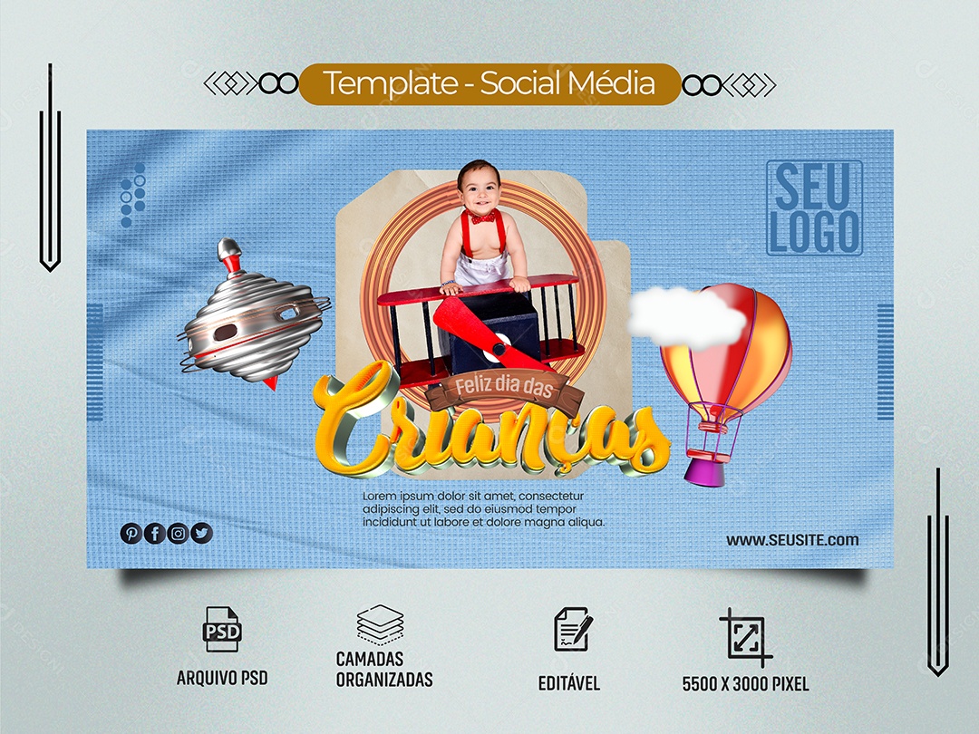 Social Media Feliz Dia Das Crianças Banner PSD Editável