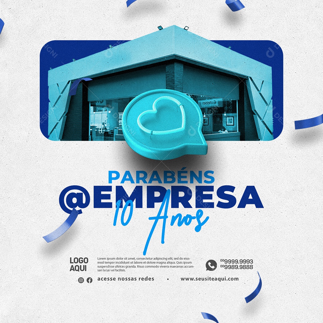 Social Media Parabéns Empresa 10 Anos Aniversário PSD Editável