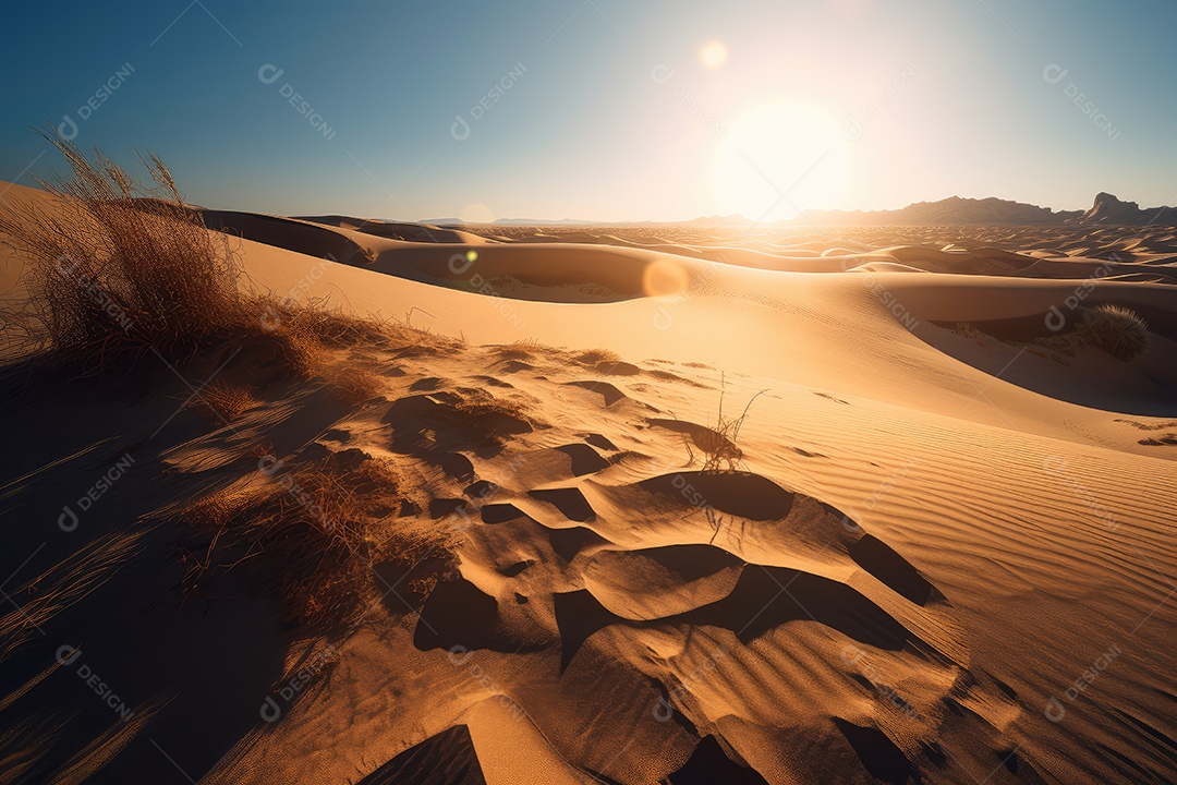 Deserto ardente dunas sob o sol ardente.