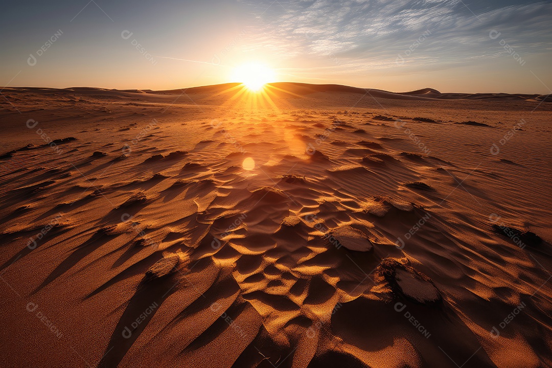 Deserto ardente dunas sob o sol ardente.