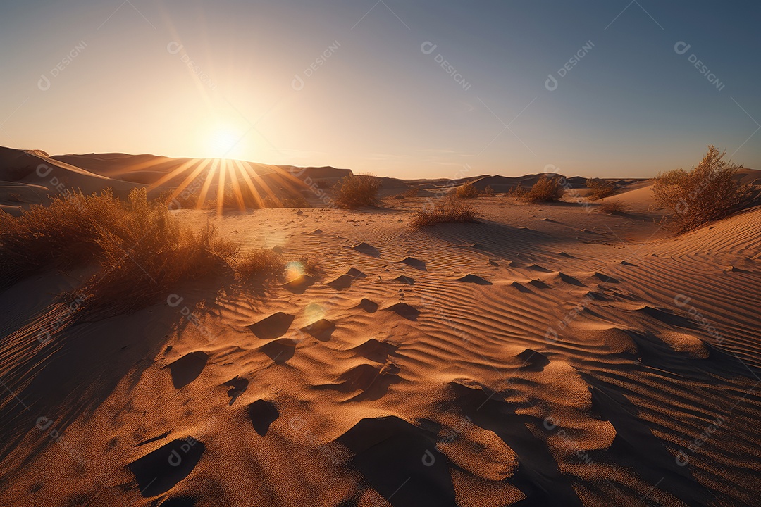 Deserto ardente dunas sob o sol ardente.