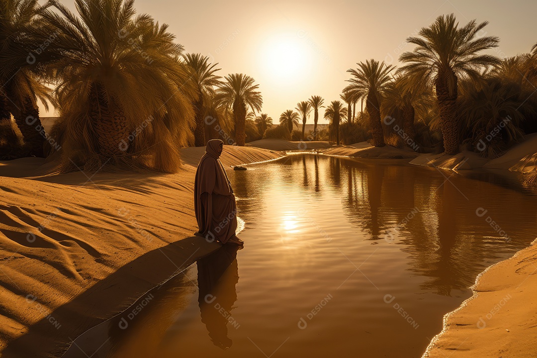 Oásis brilhante desafia o calor do deserto implacável.