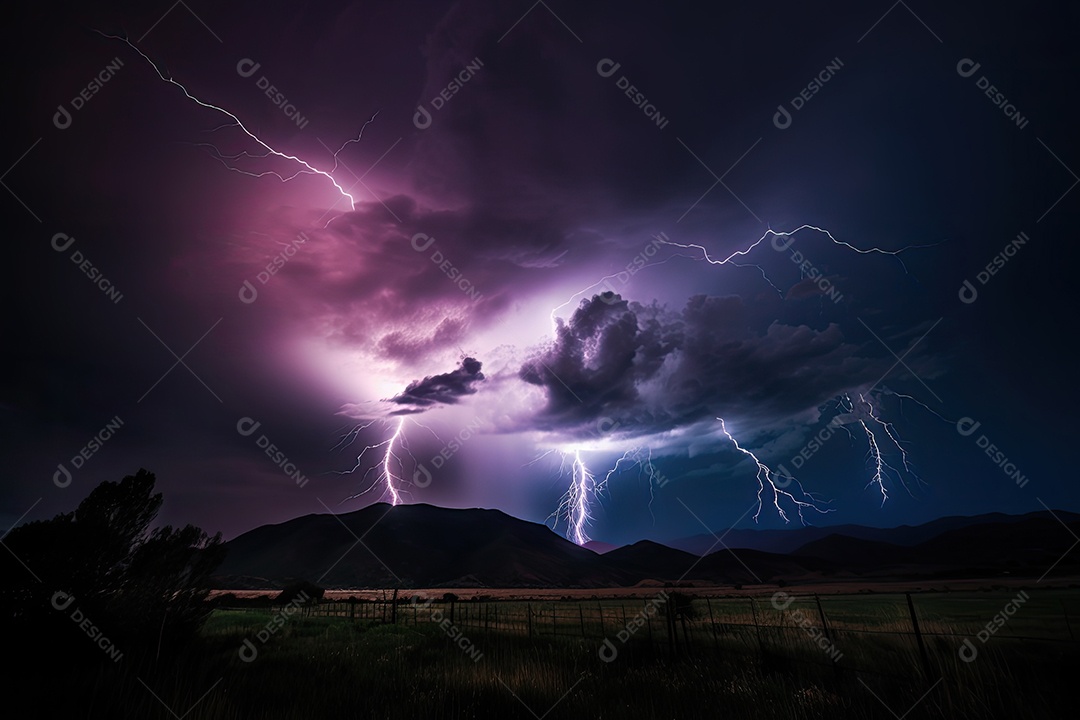 Noite elétrica Lightning danças entre nuvens ameaçadoras.