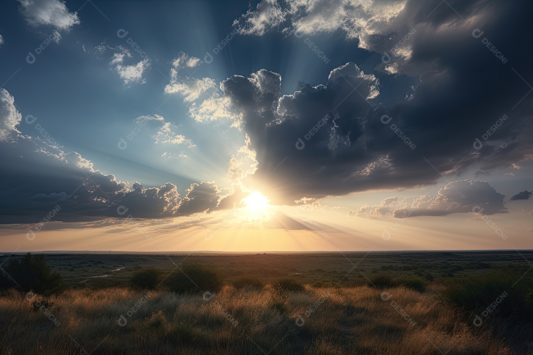 Céus tranquilos com nuvens dançantes sob o sol.
