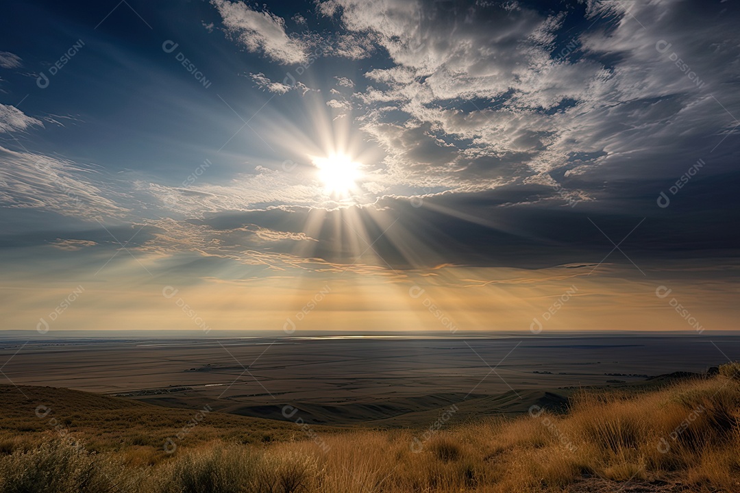 Céus tranquilos com nuvens dançantes sob o sol.