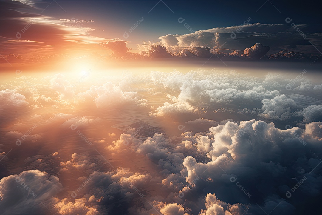 Céus largos com nuvens e sol leve.