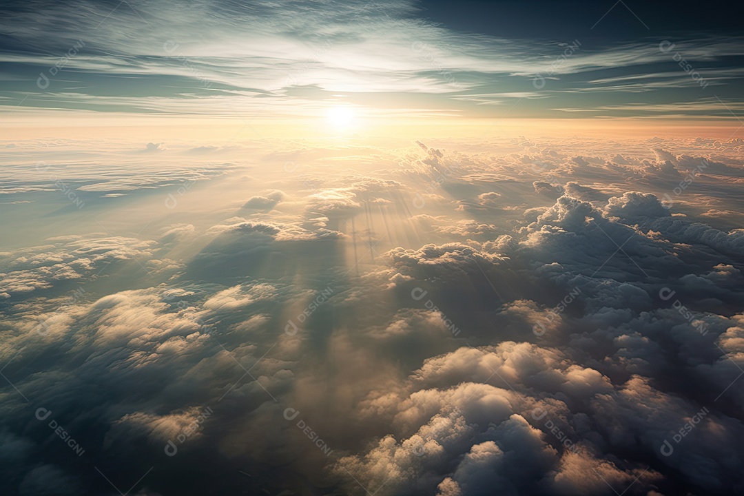 Céus largos com nuvens e sol leve.