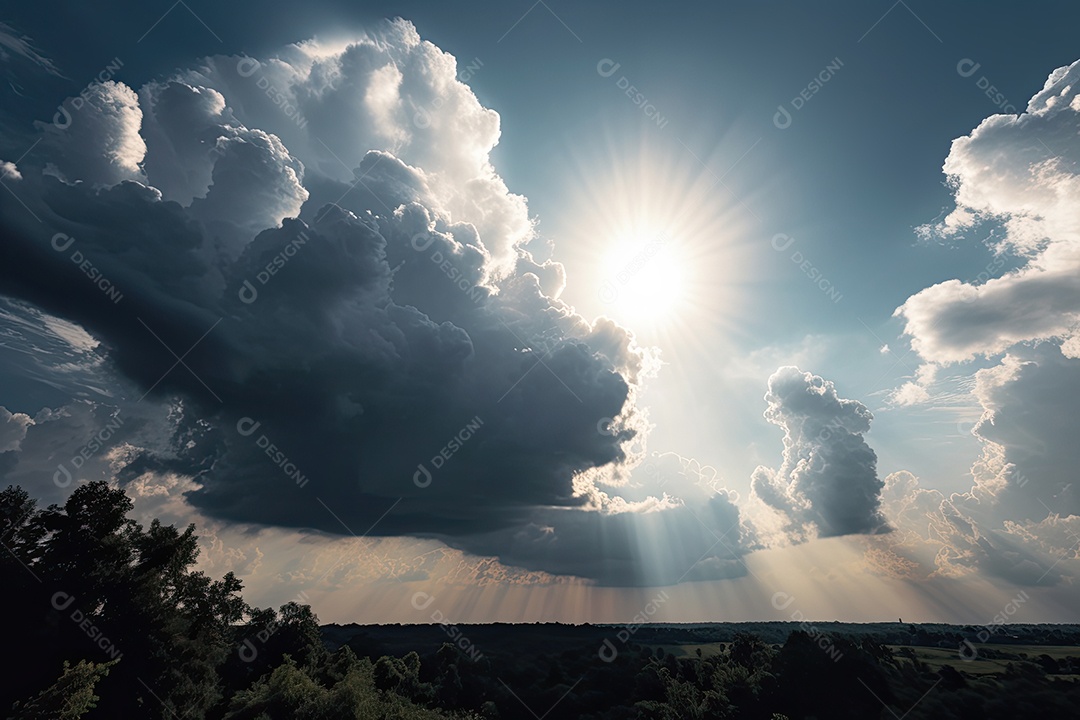 Céu sereno nuvens brancas dançam em harmonia.