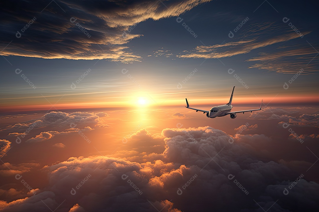 Céu laranja, nuvens macias, plano solitário.