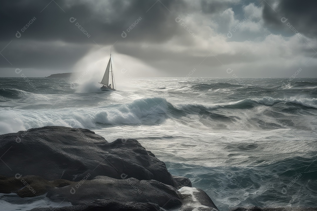 O veleiro solitário enfrenta tempestades oceânicos em luta épica