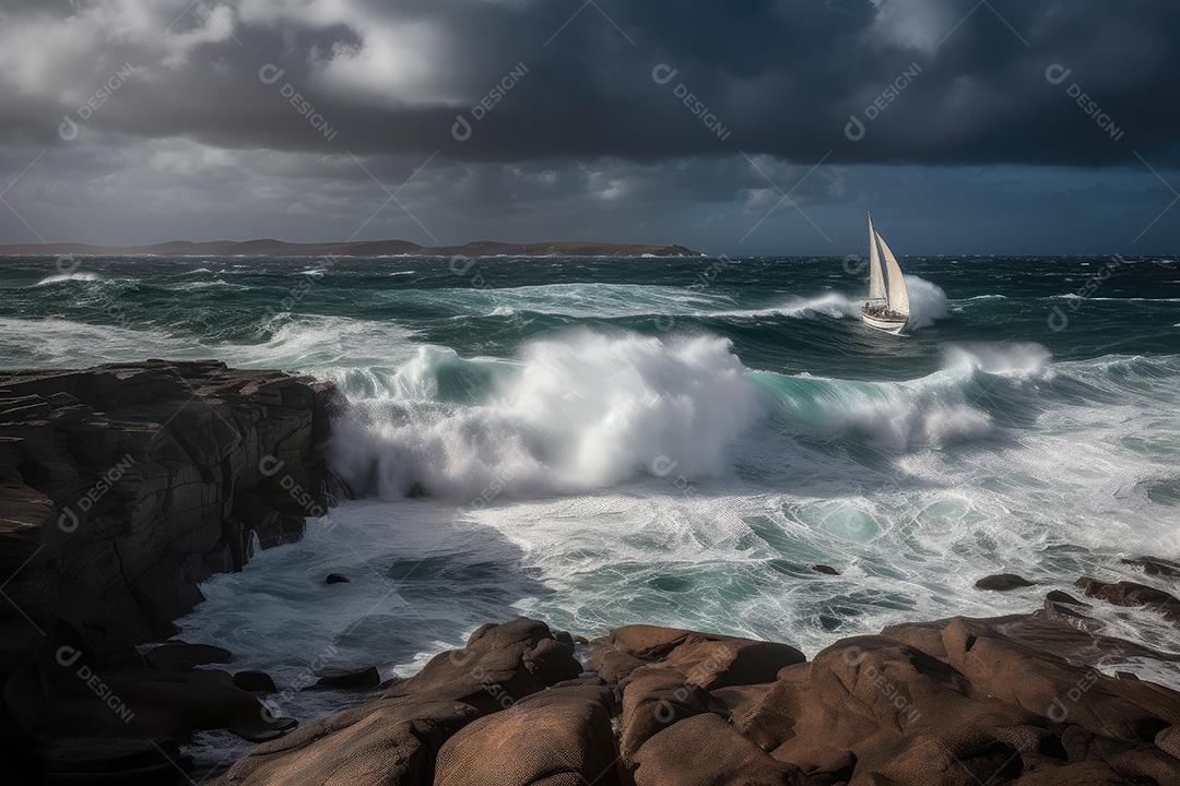 O veleiro solitário enfrenta tempestades oceânicos em luta épica