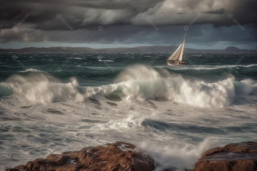 O veleiro solitário enfrenta tempestades oceânicos em luta épica