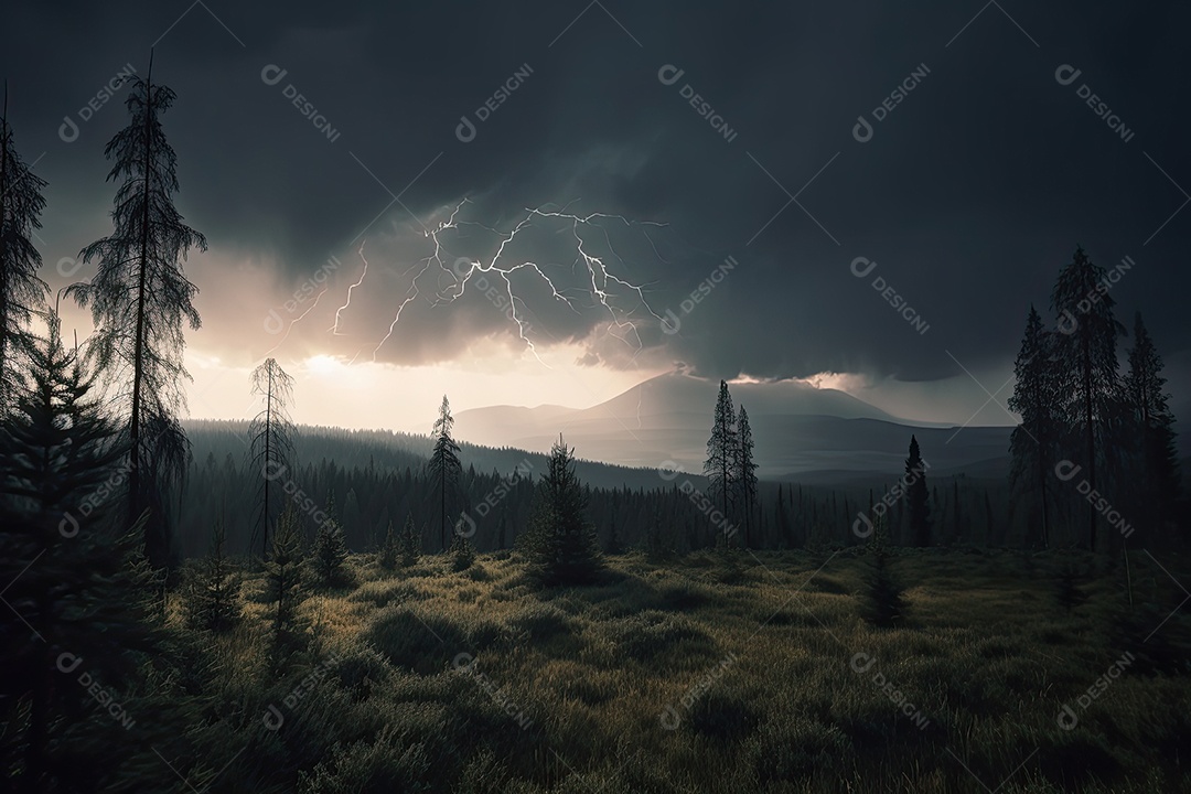 Fierce Storm céu escuro, raio e mar áspero