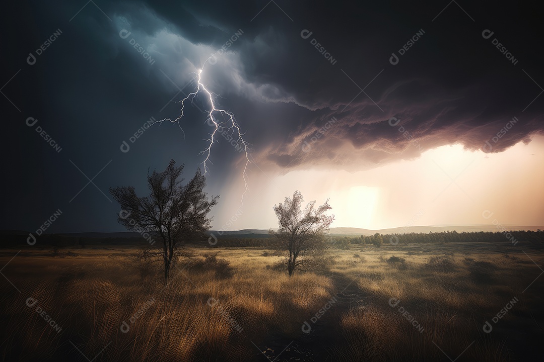 Fierce Storm céu escuro, raio e mar áspero