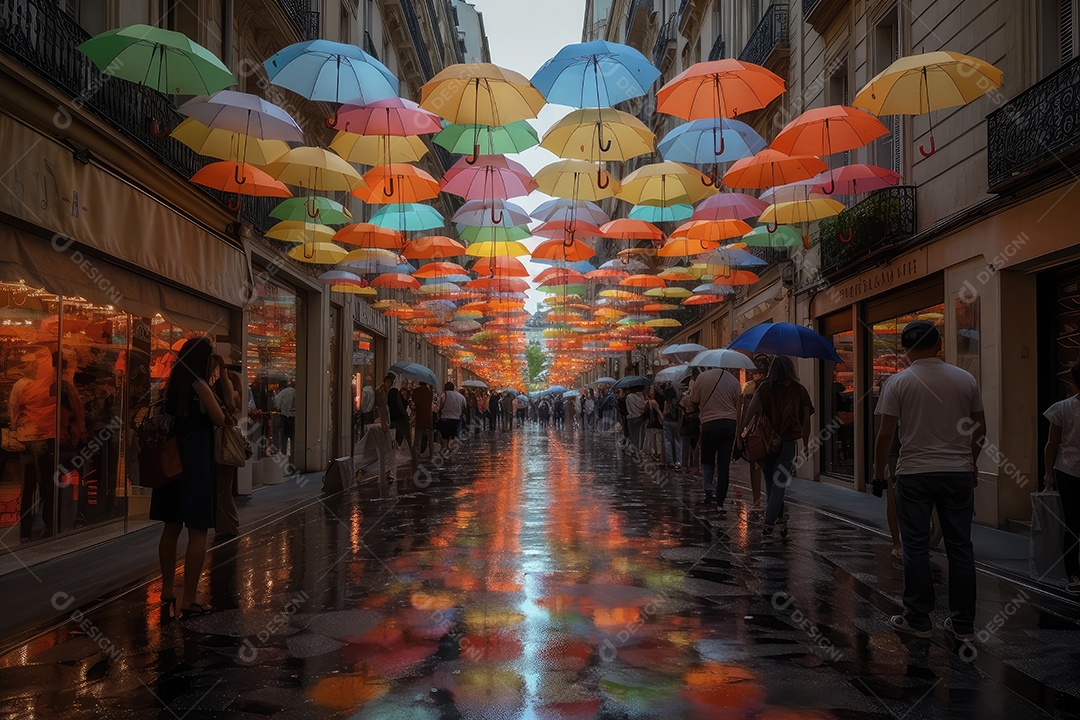Cidade na chuva, reflexões da água, vida em movimento.