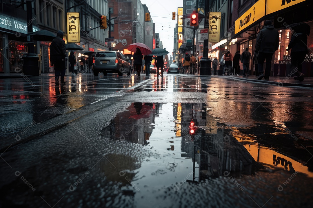 Cidade na chuva, reflexões urbanas e vida em movimento