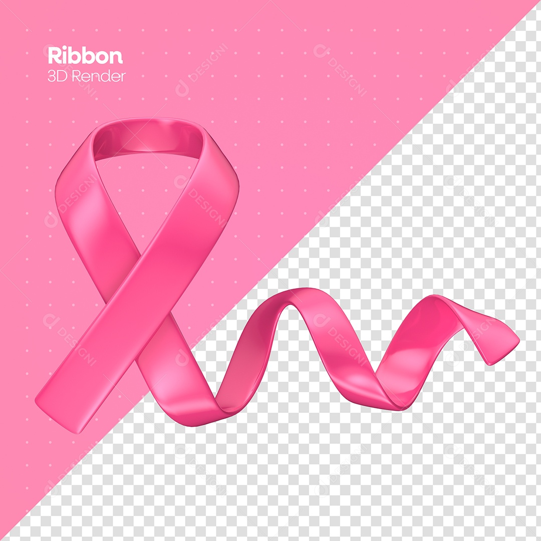 Fita Rosa Elemento 3D Conceito Outubro Rosa  para Composição PSD
