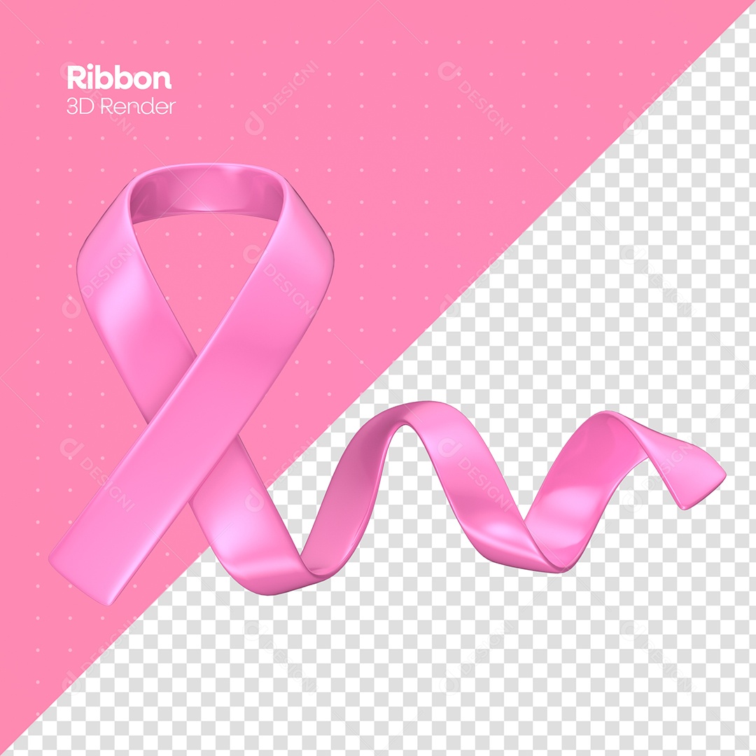 Elemento 3D Fita Rosa Conceito Outubro Rosa  para Composição PSD