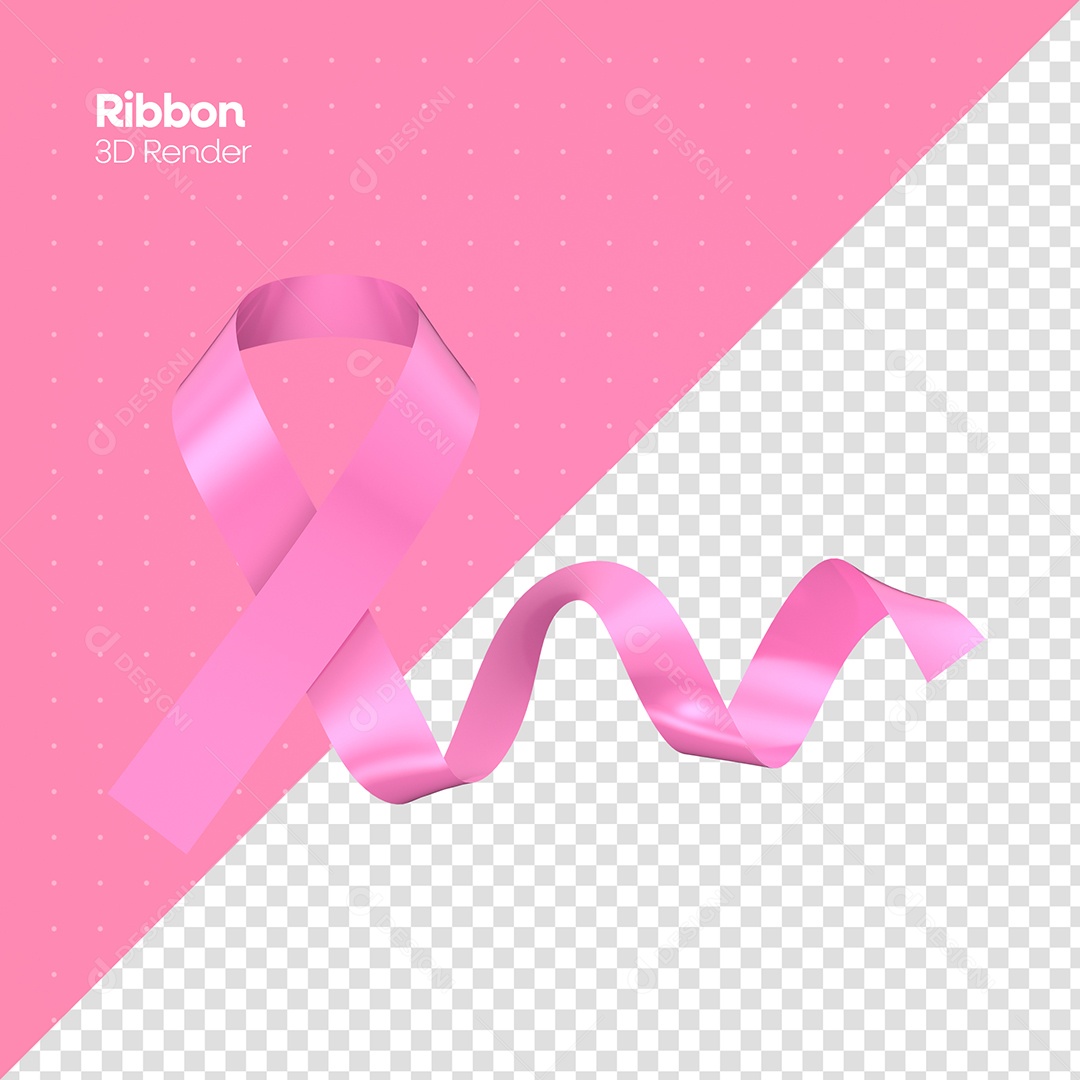 Fita Rosa Elemento 3D Conceito Outubro Rosa  para Composição PSD