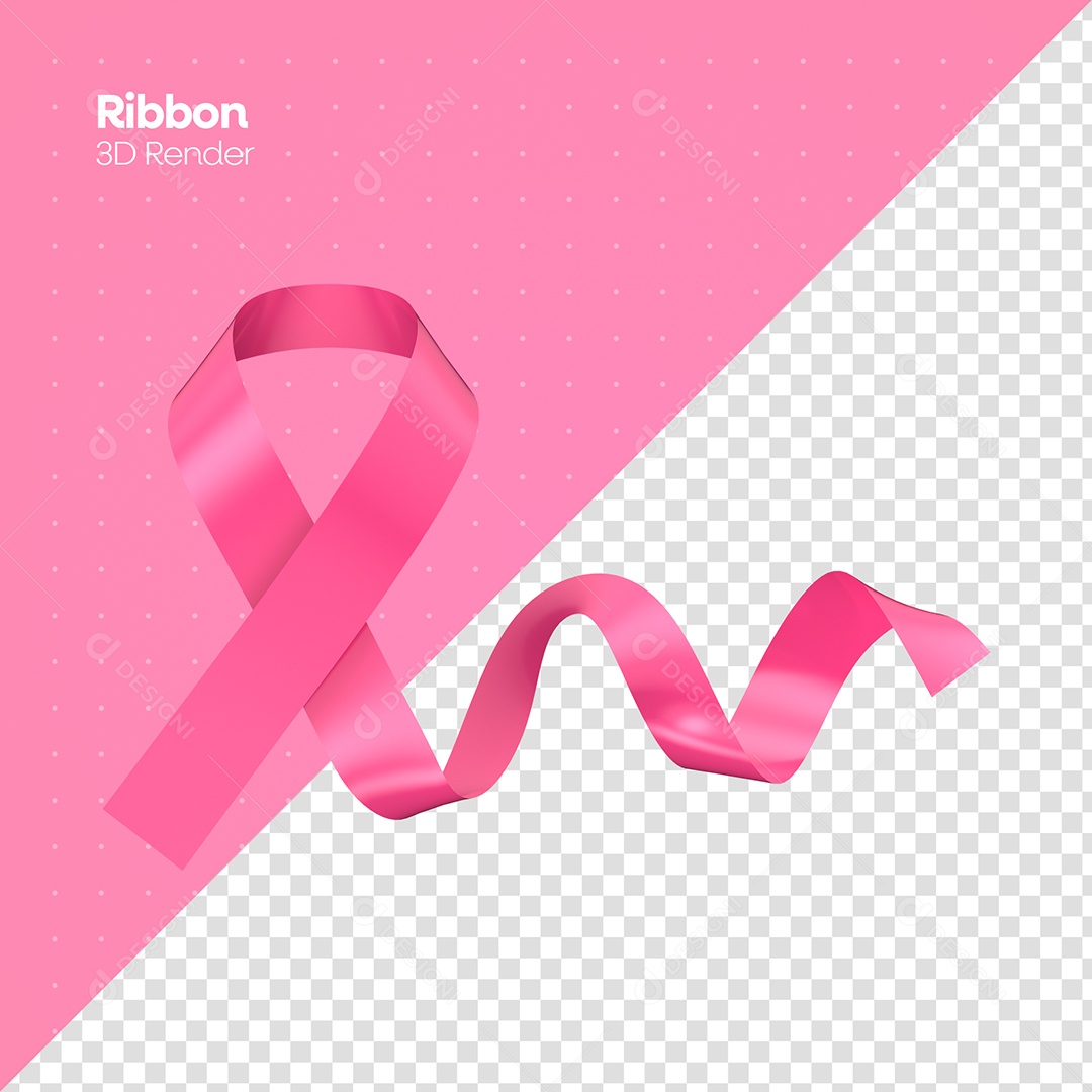 Elemento 3D Fita Rosa Conceito Outubro Rosa para Composição PSD
