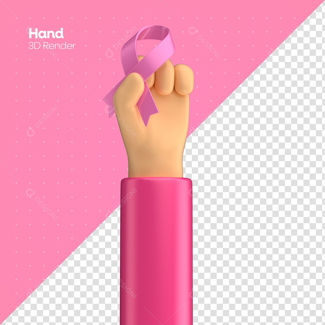 Mãos e Fita Conceito Outubro Rosa Elemento 3D para Composição PSD