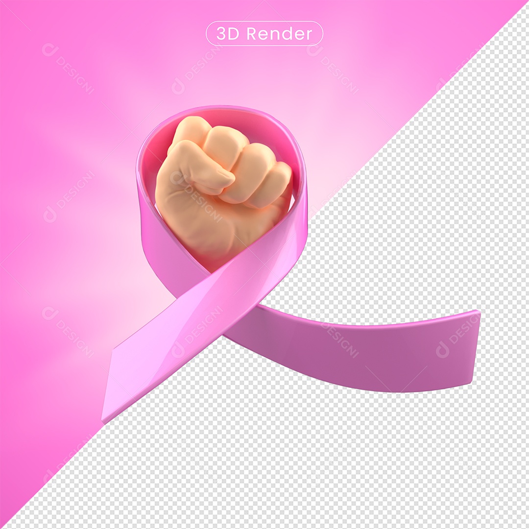 Fita Enrolada na Mão Rosa Conceito de Outubro Rosa Elemento 3D para Composição PSD