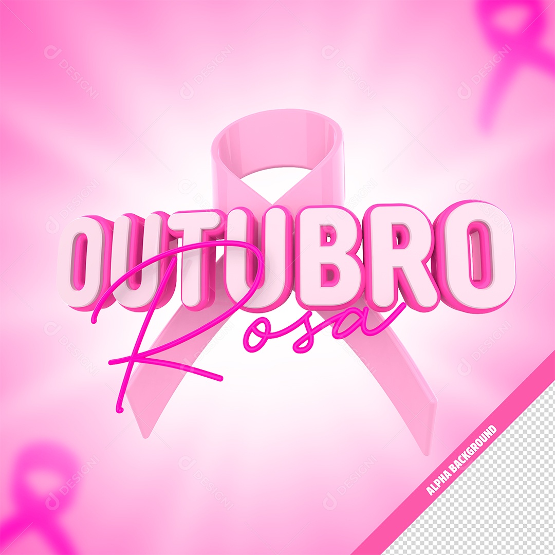 Outubro Rosa Selo 3D para Composição PSD