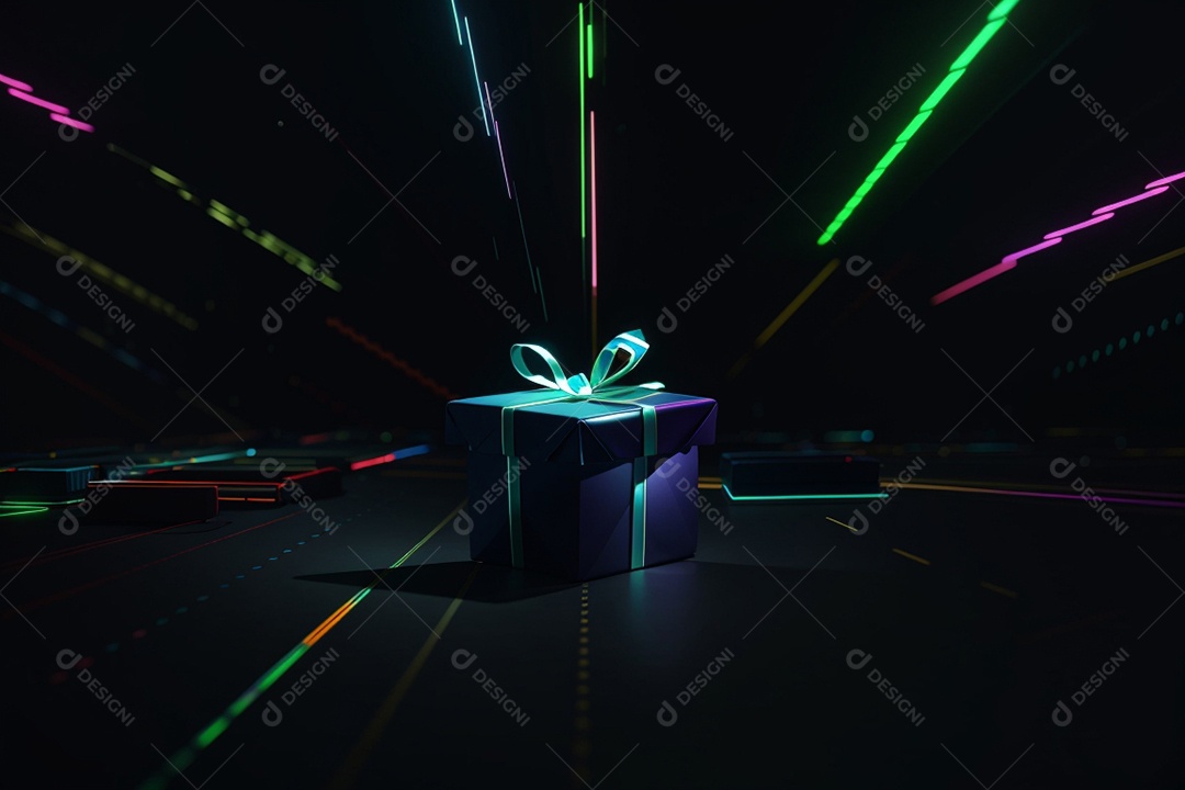 Fundo de cyber ​​​​monday com luzes de néon e presentes