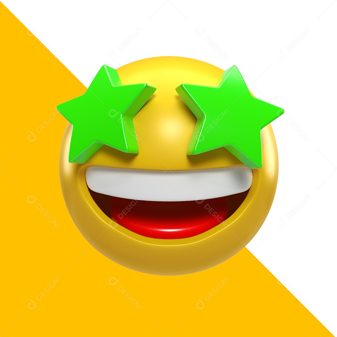 Emoji com Olhos de Estrelas Elemento 3D para Composição PSD