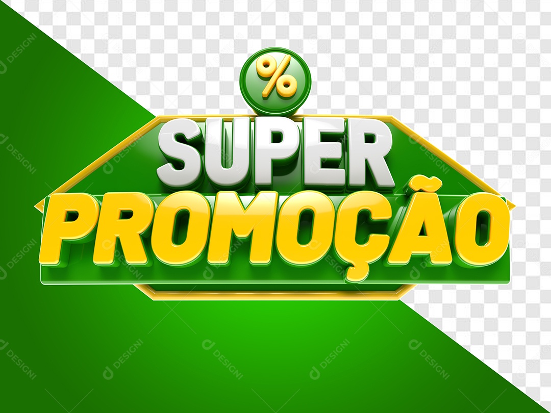 Selo 3D Super Promoção Verde Dourado para Composição PSD