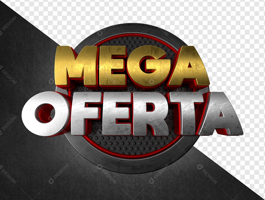 Mega Oferta Selo 3D Preto e Dourado para Composição PSD