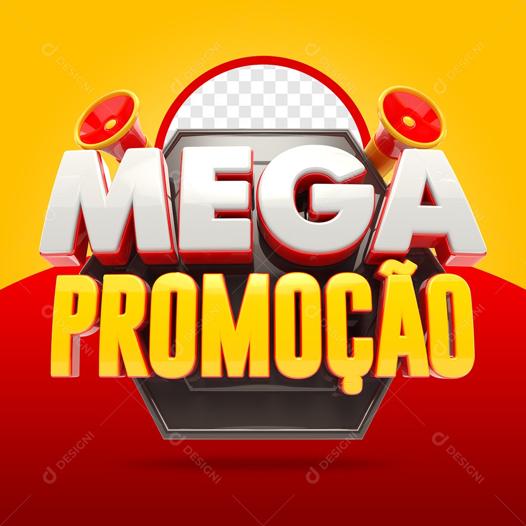 Selo 3D Mega Promoção Dourado e Vermelho para Composição PSD