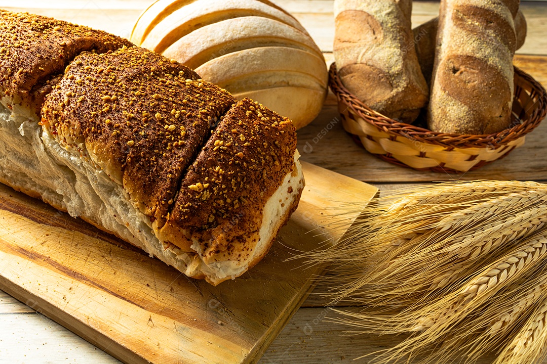 Diferentes tipos de pão. Italiano, australiano, brasileiro.