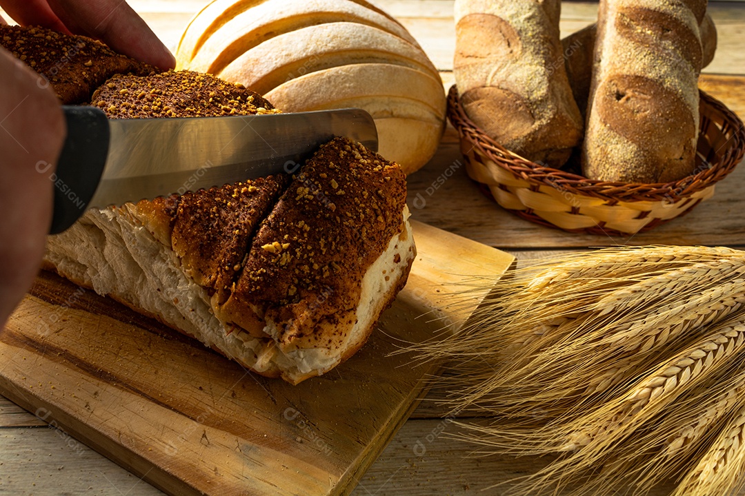 Diferentes tipos de pão. Italiano, australiano, brasileiro.