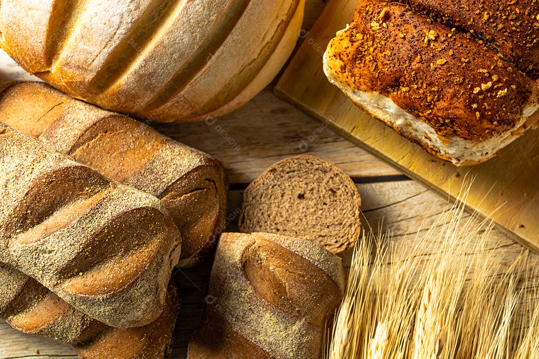 Diferentes tipos de pão. Italiano, australiano, brasileiro.